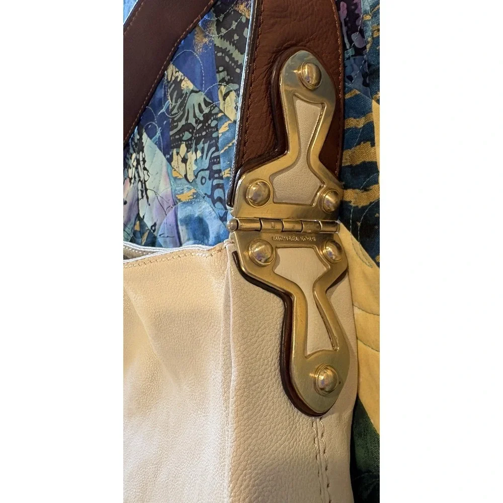 Michael Kors Women's Hobo Bag Joplin Large Soft Leather White PebbleGold Hinge